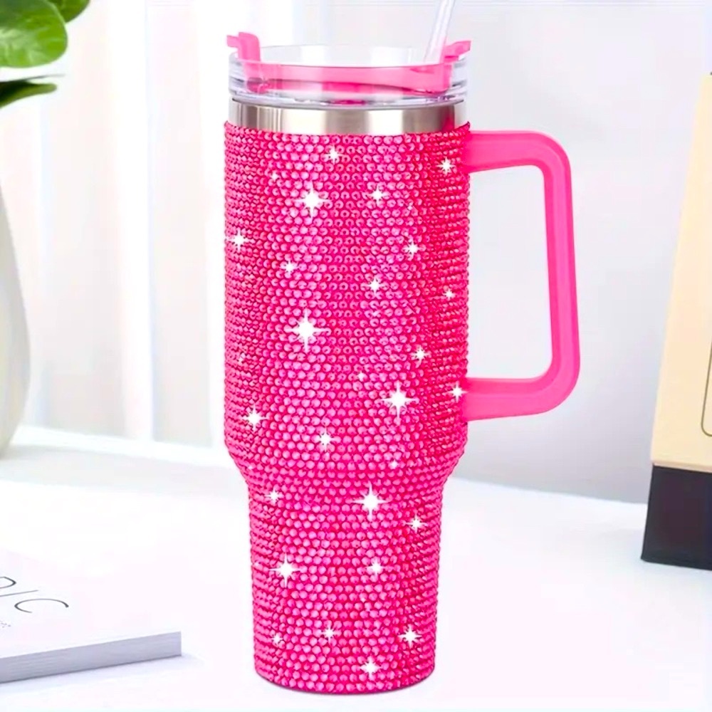 Hot Pink Bling Rhinestone Glam Diamond Tumbler Stainless Steel 40oz Cup